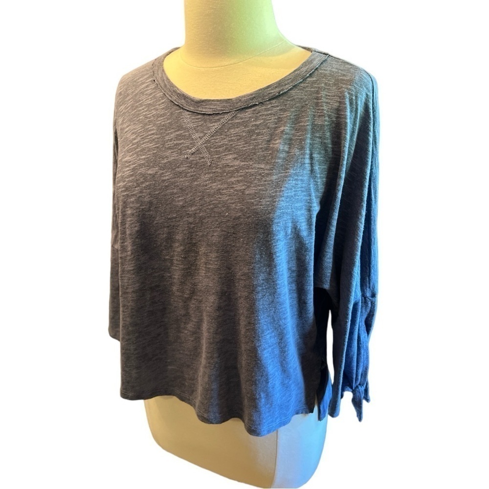 Mododoc Heather Blue Causal Comfort 3/4 Sleeves Ties Loose Drape Fit size Med‍‍‍